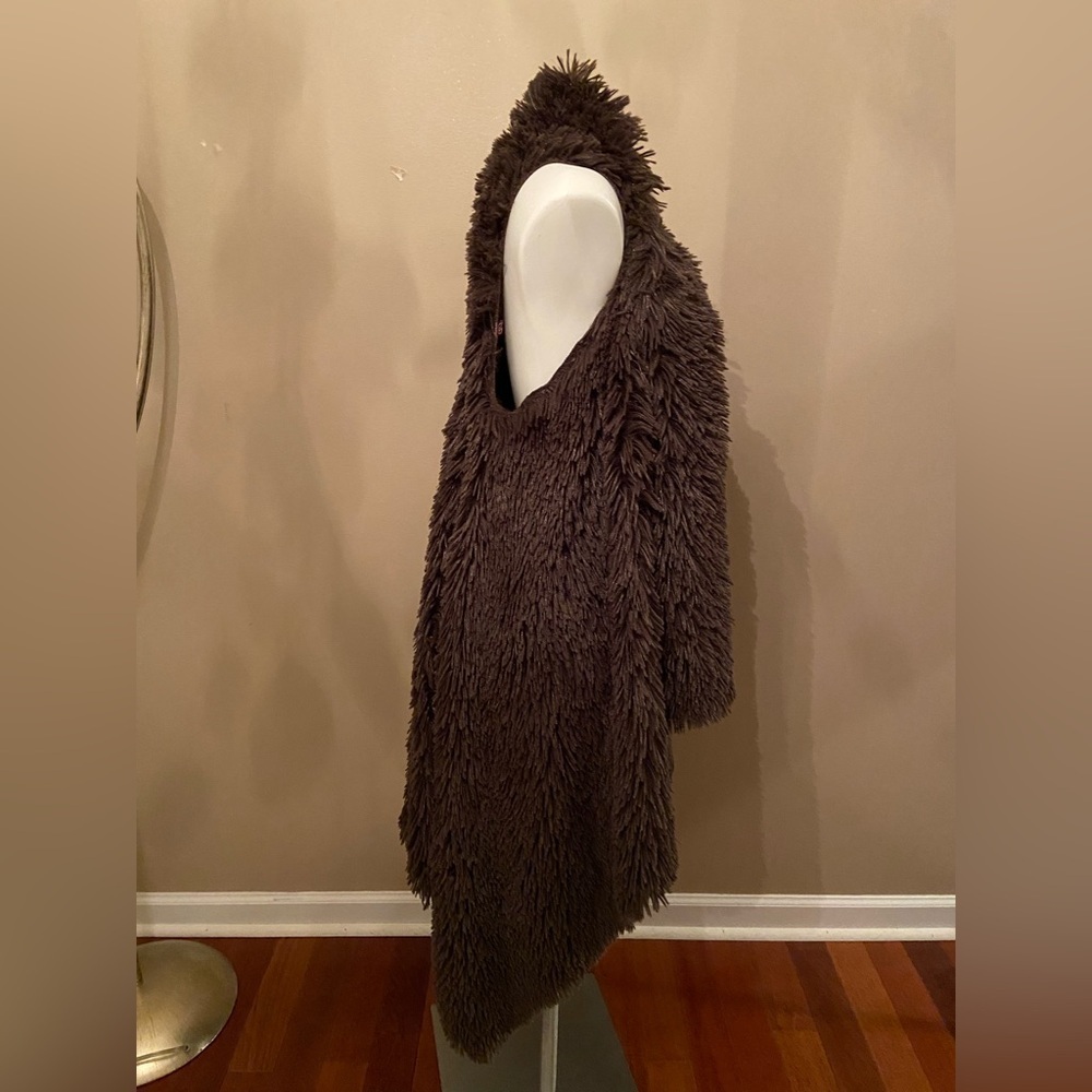 G Long Brown Faux Fur Open Sleeveless Vest Eclectic Cozy Neutral Maximalism - Picture 4 of 5